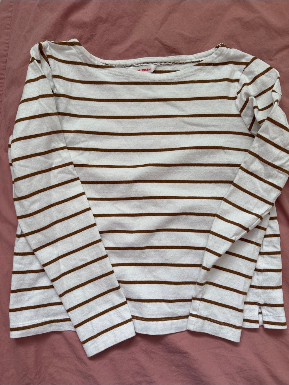 Joe Fresh Cream and Brown Striped Long Sleeve Top